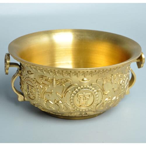 Chinese Feng Shui Decor The Bronze RuYi Ear Sculpture Cornucopia Carved Metal Handicraft Home Decoration