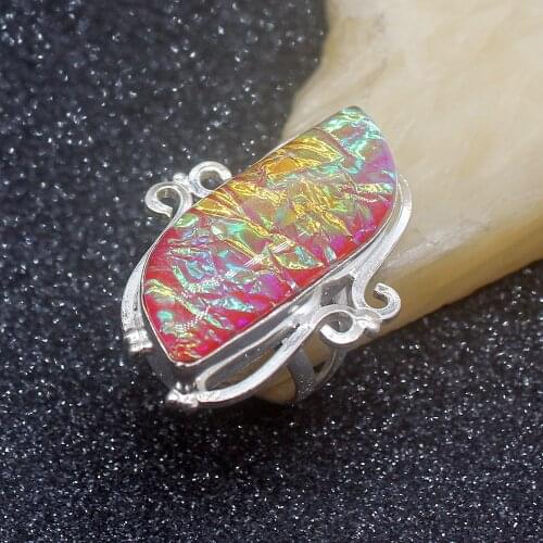 Solitaire Fashion Unique Dichroic Glass Silver Color Jewelry Band Ring For Women Size 7.5 HD627