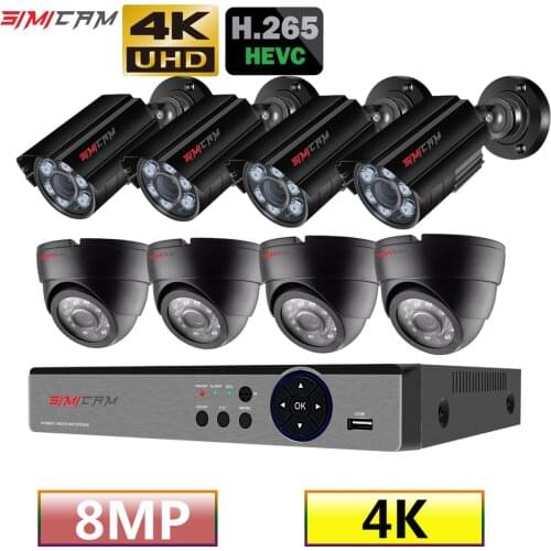 4K Ultra HD Video Surveillance Camera Kit 8X 8MP 8ch H265 DVR 30mNight Vision Out Door Wate Proof SIMICAM Cctv Security System
