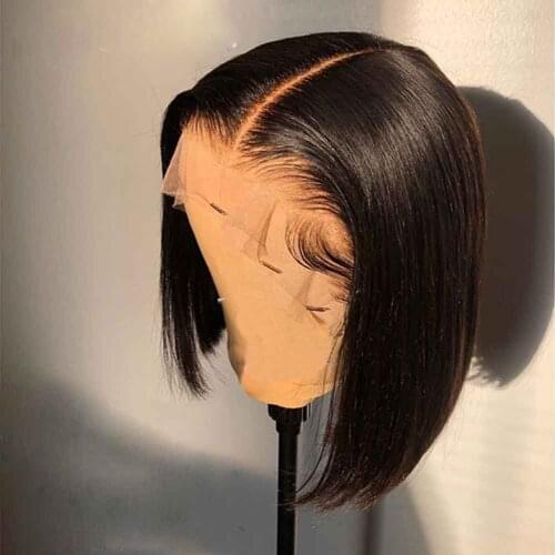 Short Bob Straight Brazilian Human Hair Wigs Natural Black Middle Part Full Lace Wig 13x4 Lace Front Wigs For White/Black Women