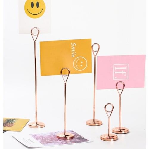 PEANDIM Stainless Steel Wedding Banquet Guest Name Card Holder Party Table Number Card Plate Conference Rose Gold Card Clip