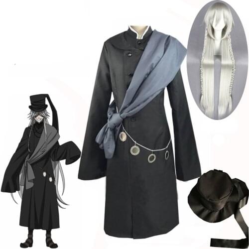 Black Butler Kuroshitsuji Undertaker Halloween Cosplay Costume Uniform Hat Wig