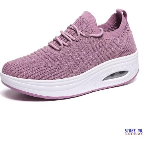 Fashion Breathable Mesh Women Shoes Wedges Heel Shoes Ladies Knitting Sock Sneakers Women Platform Casual Shoes