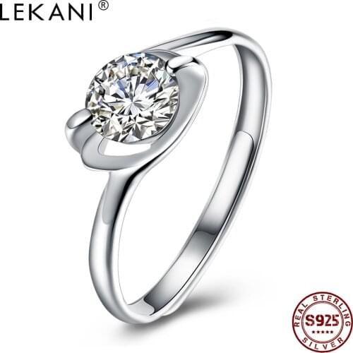 LEKANI Sterling Silver 925 Rings For Women Inlay 5A Clear Cubic Zircon Adjustable Creative Ring Anniversary Simple Gift New