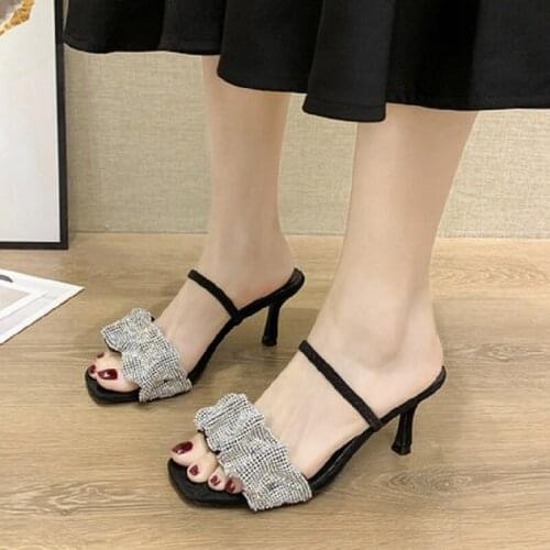 Summer New Fashion Word With Buckle Rhinestone High Heels Trend Street Banquet Sparkling Shallow Mouth Stiletto Sandals