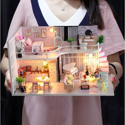 Doll House Miniature With Furnitures Diy Dollhouse Wooden Toys For Children Birthday Christmas Gifts Annas pink melody M035