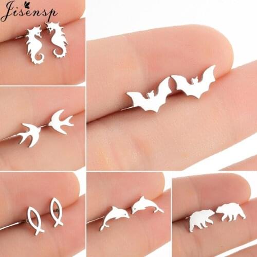 Minimalist Jewelry Cute Thin Line Fish Earrings for Women Kids Small Hippocampus Bat Bear Dolphin Studs Animal Earings orecchini