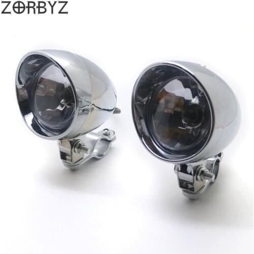 ZORBYZ Motorcycle Chrome Retro Bullet Passing Spot Fog Light With 25-35mm Roll Cage Guard Bar Tube Mount Bracket Clamp For Honda