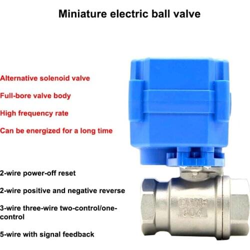 DN15 DN20 DN25 Motorized Ball Valve 2-way Stainless Steel Full Bore Electric Ball Valve 2-wire Electric Actuator AC/DC 9-24V