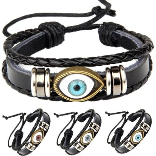2021 hot sale mens vintage eagle eye leather bracelet diy handmade blue eye bracelet adjustable beaded leather bracelet