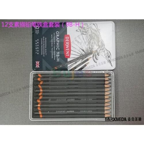 British Sketch Carbon Pen Set, Derwent Water-soluble Carbon Pen,Fine Art Pencils, Charcoal Tin Box Set,Painting Supplies