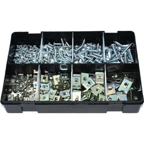 New 200PCS Boxed Metal U-shaped Clip+Screw Clip Auto Car Self-Tapping Screws Car Fastener Clamp Mounting Fastener Clips