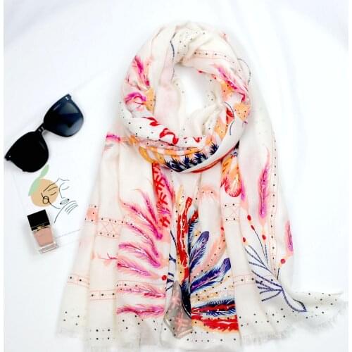 2021 Newest Women Fashion Feather Printed Scarf Shawls Wraps Hijabs Gold Foil Scarf