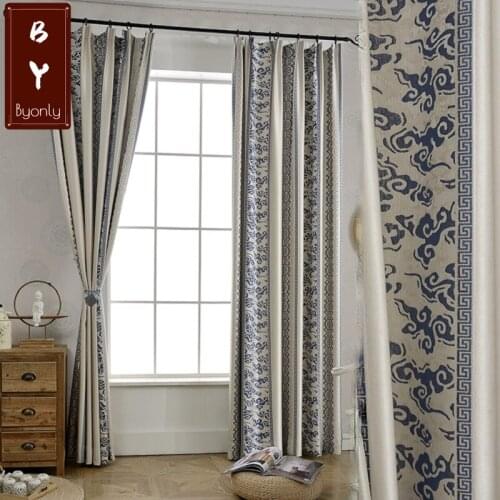 New Chinese High-precision Jacquard Cotton and Linen Curtains Blackout Custom Curtains for Living Dining Room Bedroom