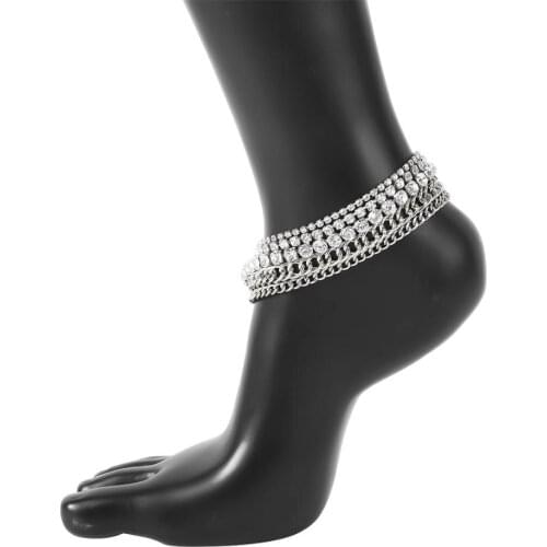New Five-piece Beach Anklet Set with Rhinestones Fashion Anklet Gear Type Anklet Trendy Jewelry