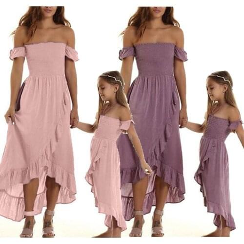 Family Matching Outfits Mother Daugter Parent-child Off-shoulder Dress New with Ruffled Hem Sweet Tube Top Style Summer Clothing