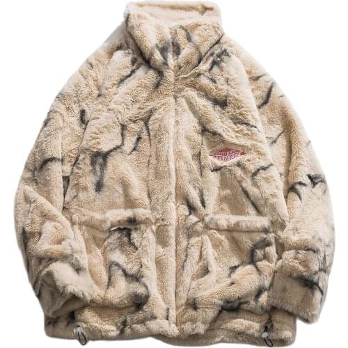 Padded Parka Hip Hop Sherpa Jackets Men Streetwear Tie-dye Embroidery Thick Jacket 2020 Winter Harajuku Sherpa Coat Warm Outwear