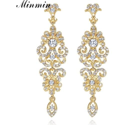 Minmin Luxury Chandelier Earrings for Women 3 Colors Crystal Fashion Bridal Long Drop Dangle Earrings Wedding Jewelry 2019 EH948
