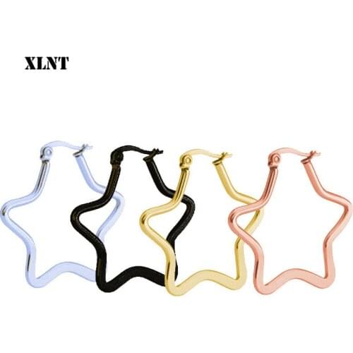 XLNT Circle Geometry Star Hoop Earrings Rose Silver Gold Color Simple Earring For Women Stainless Steel Jewelry