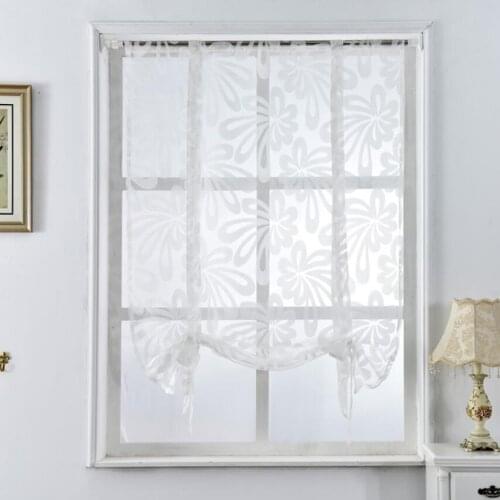 Chic Jacquard Flower Design Short Roman Window Curtain Tie-up Window Sheer Voile - for Cafe Kitchen Bedroom Window Decor