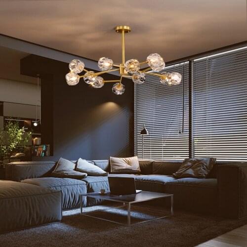 Modern All Copper Chandelier Living Room Crystal Decoration Led Suspension Lamp Luxury Hotel Bedroom Interior Lighting Fixtures