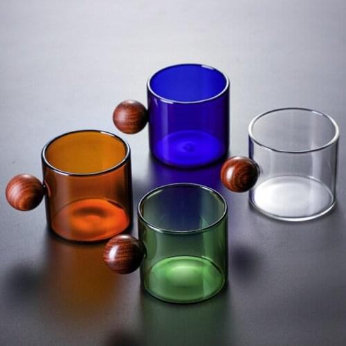 Glass Coffee Cup Stained Glass Tea Cup Coffee Wooden Handle Heat Resistant Suitable for Office