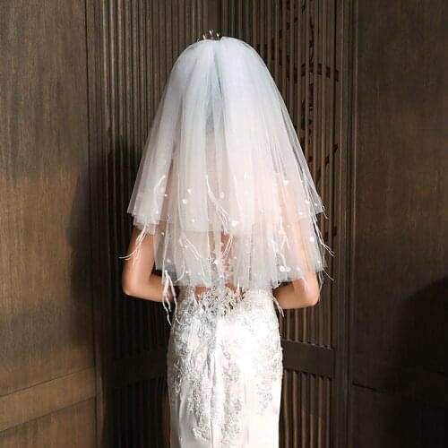Bridal Veil Wedding Dress Waist Mid-Length Veil Double-Layer Feather Veil G2005
