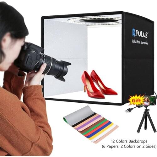 PULUZ Photo Studio Light Box with 12 Colors Background Mini Tabletop Lightbox Photography Soft Box Shooting Box Tent Ring Light