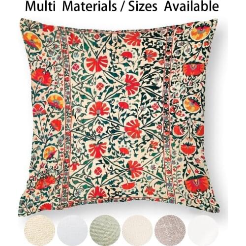 Vintage Bohemian Suzani 26 Pillow Case Throw Pillow Cover Cotton Linen Flax Boho Bohemian Vintage Vintage Suzani Uzbekistan