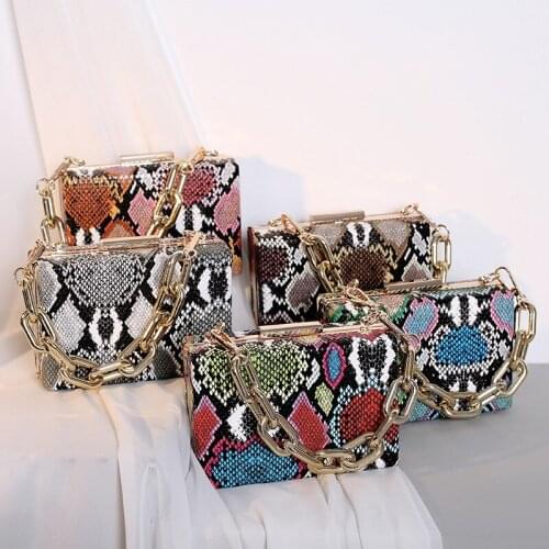 Women Box Handbag Brand Designer Snake Pattern Small Shoulder Bag Female Evening Wedding Party Clutch Purse