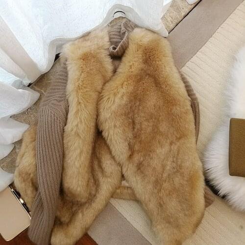 2020 autumn winter women elegant medium long faux fur vests Korean sleeveless fake rabbit fox fur jackets A303