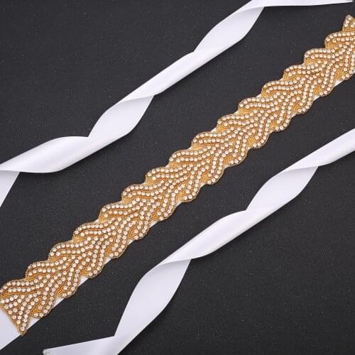 SESTHFAR Rhinestone Bridal Belt Handmade Bridesmaid Sash Crystal Wedding Belt for Party Gown