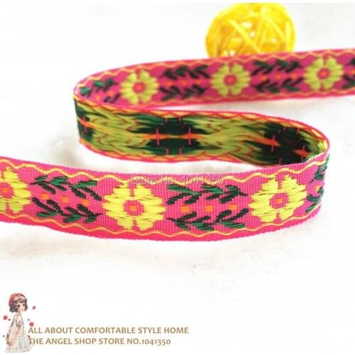 1/2"13mm 20yards/lot Zakka Handmade Accessories Ribbon Laciness Rose Woven Jacquard Ribbon With Yellow Flowers Free shipping