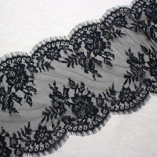 2.9-3m/lot 24cm wide Black and White Mesh Eyelash Lace Trim Flower Veil Wedding Clothing Accessories X371