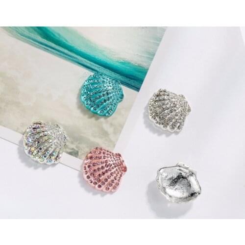 28X25mm 10PCS flat back seashell rhinestone button embellishment can mix colors(BTN-5698)