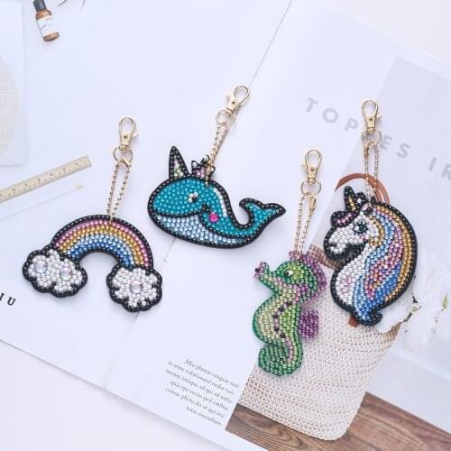 4PCS Full Drill Special Shape Diamond Painting Keychain Cross Stitch Embroidery Women Children Bag Gift Key Chain Key Rings