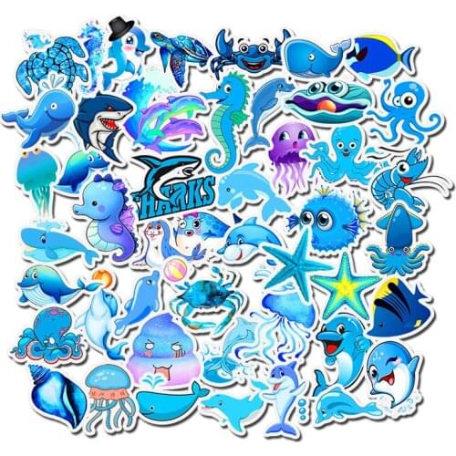 49 Pcs/Pack Funny Graffiti Sticker Cartoon Blue Ocean Fish Laptop Fridge Guitar Motorcycle Luggage Skateboard Cool Decal