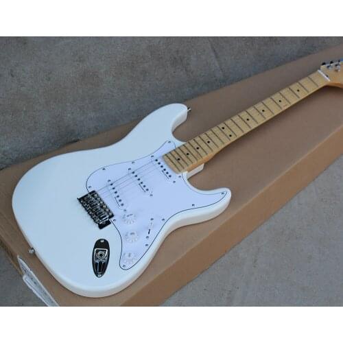 Factory Custom White Electric Guitar with Scalloped Maple Neck,White Pickguard,3 S Pickups,Big Headstock,Offer Customized