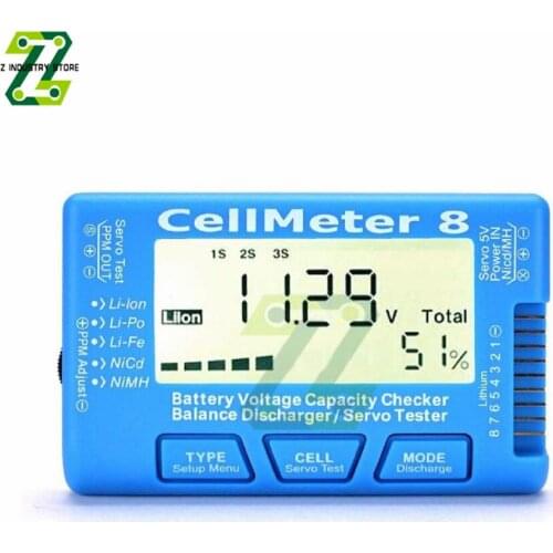 LCD Digital Battery Capacity Checker 2-8S Battery Capacity Voltage Checker Meter LiPo Li-lon CellMeter 8
