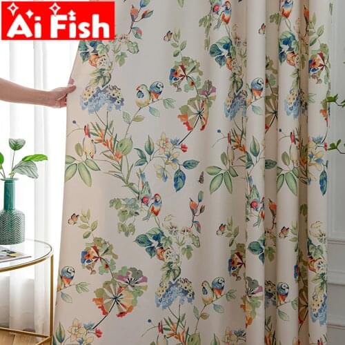 Flower Birds Semi-Shading Silk Satin Fabrics Bedroom Curtains American Country Pastoral Retro Blinds For Living Room Decoration