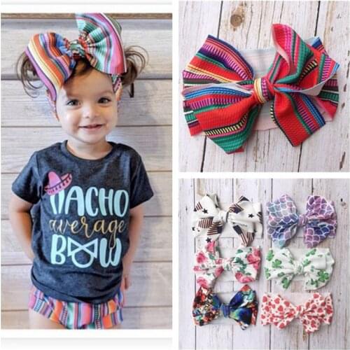 Baby Big Bows Headband Girls Floral Headwrap Elastic Hair Accessories Toddler Knotted Wide Turban Kid Stripe Soft Hair Band