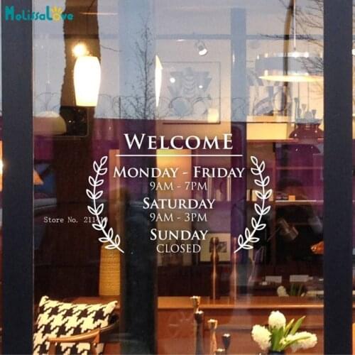 Welcome To Our Store Custom Hours Business Opening Time Word Decals For Your Storefront Window Murals YT5412
