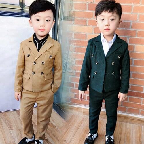 Double breasted Fashion Boys Green Jacket Top Grade Kids Blazer Clothing Sets Child Tuxedo For Wedding Party Suit