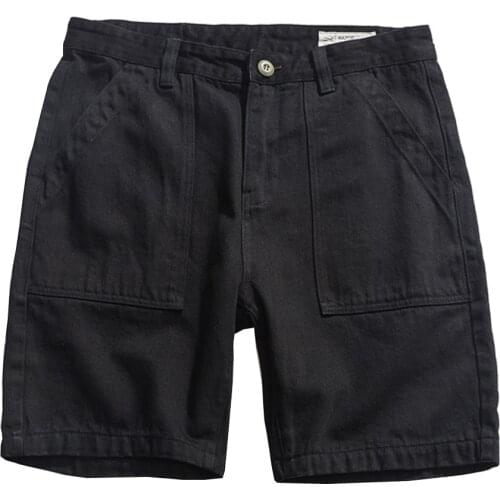 Vintage Solid Color Denim Shorts Mens Summer Simple Walking Shorts Casual Loose Black Short Jeans Men Short Pants