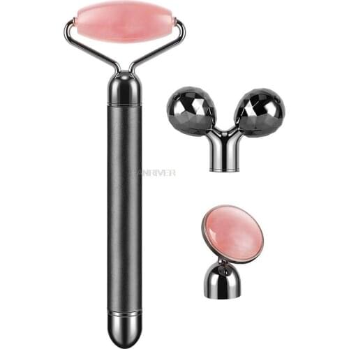 3in1 Electric Rose Quartz Jade Roller and Face Massager Set Face Care Tools Eye Massager and 3D Face, Head, Arms,Neck Massager