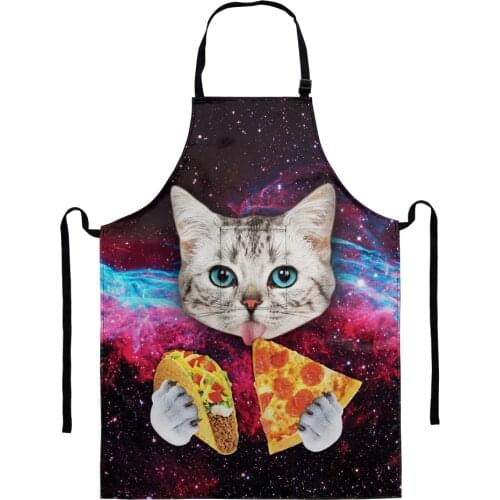 Universe Galaxy Cats Printing Kitchen Cooking Aprons Funny Animal Space Cat Eat Pizza Design for Women Men Customized Pinafore