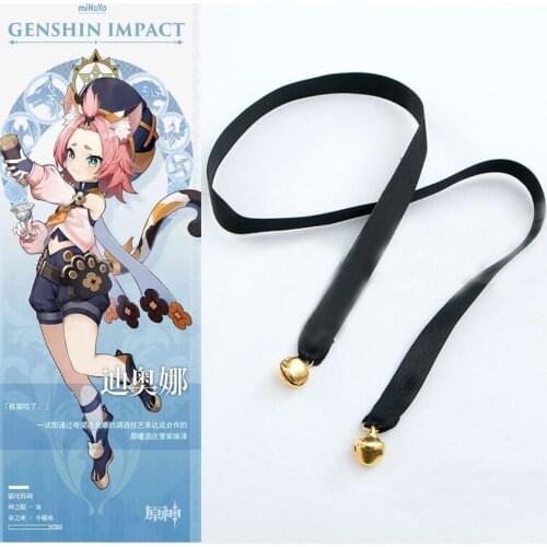 Genshin Impact Diona Cosplay Headwear Black Rope String Hair Clip Hairpin Halloween Costume Prop