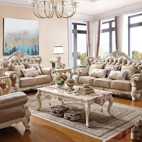 Juou sofa combination 123 leather carved solid wood large family living room sofa furniture luxury simple European 3007