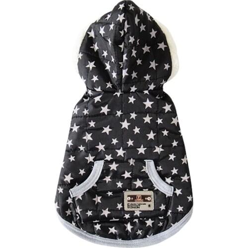 Black Quality Fashion Hooded Pet Coat Jacket Style Dogs Winter Coat With Star Pattern Dogs Clothing Warm Coat For Pet Dog Cat