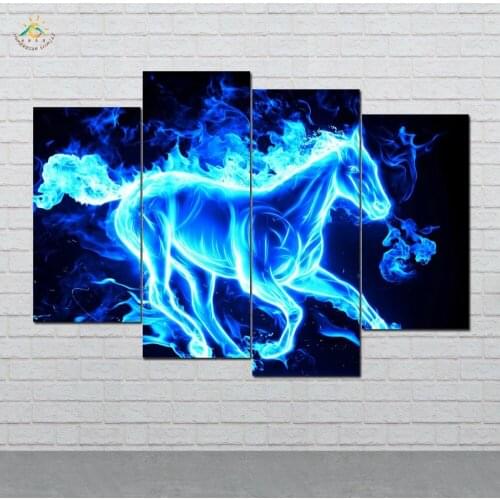 Horse On Artistic Fire Picture And Poster Canvas Painting Modern Wall Art Print Pop Art Wall Pictures For Living Room 4 PIECES
